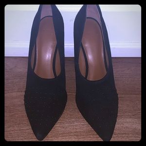 Halston studded black suede pumps
